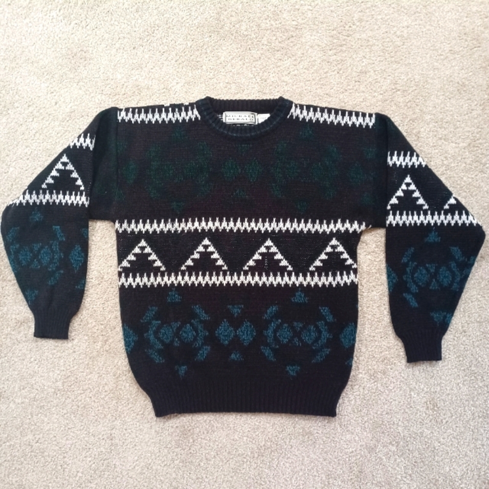 Vintage 90s Michael Gerald Grandpa Sweater Purple, White, Teal Size: M